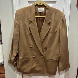 Talbots Jacket Blazer - Brown Silk Double Breasted - 14 Petite